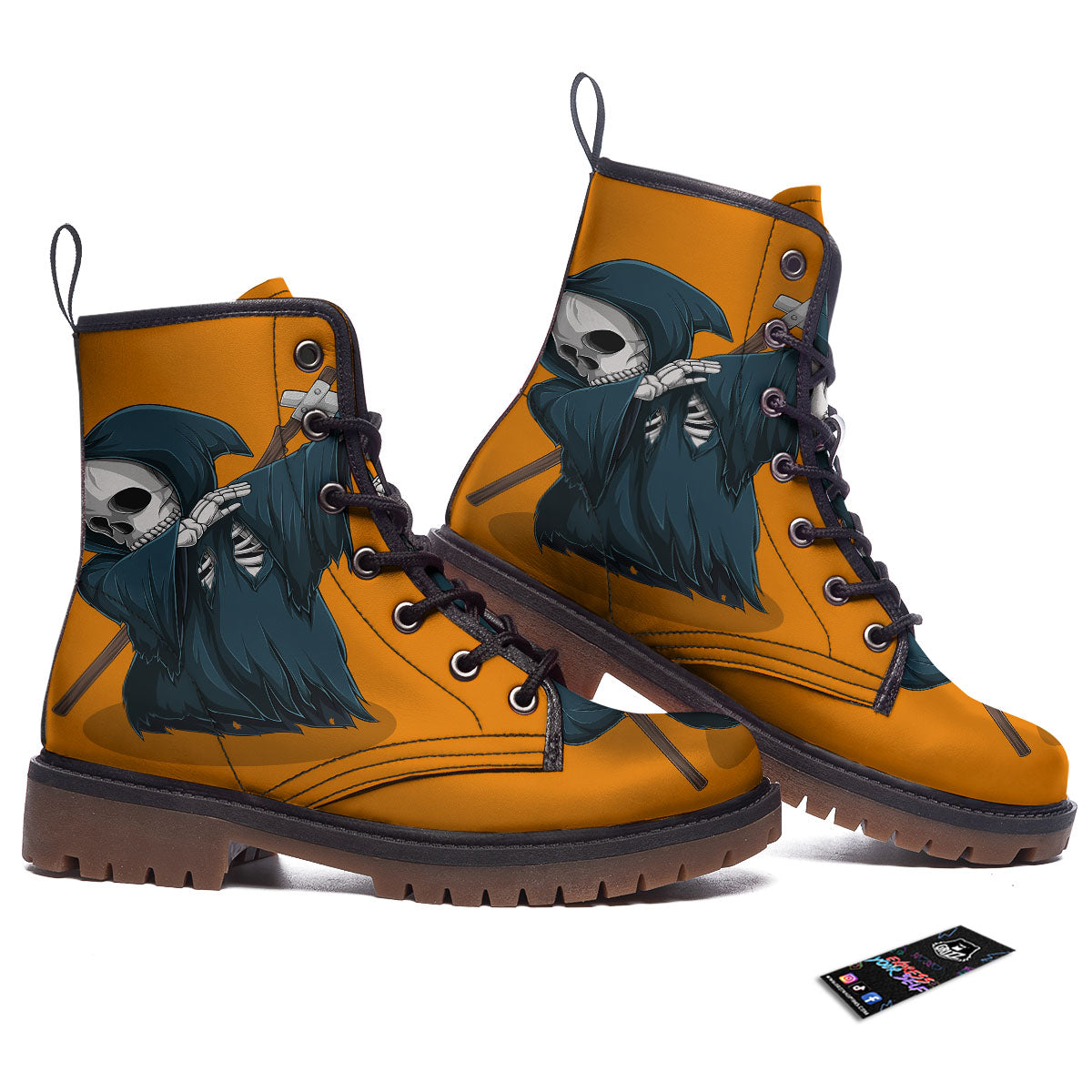 Grim Reaper Skeleton Dap Print Work Boots-grizzshop