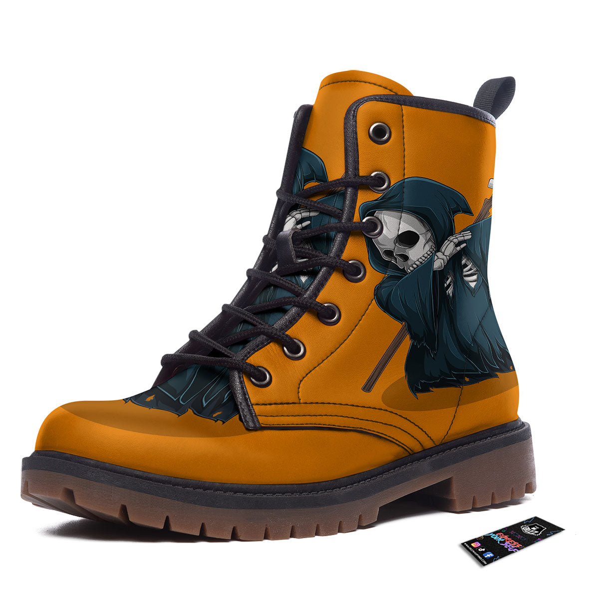 Grim Reaper Skeleton Dap Print Work Boots-grizzshop