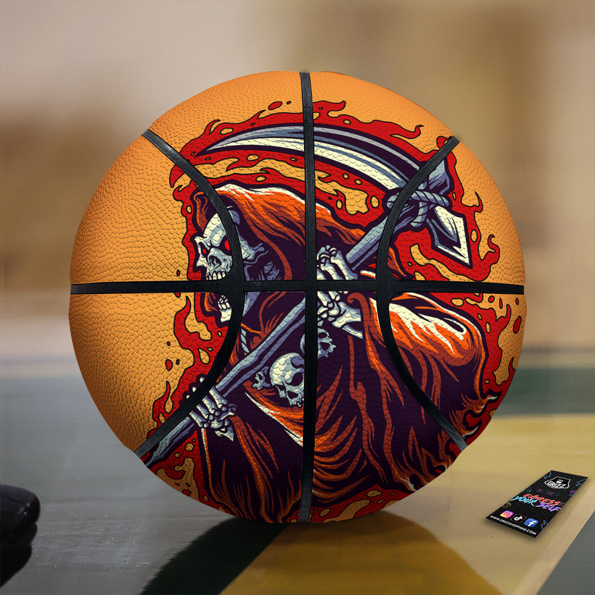 Grim Reaper And Fire Print Basketball