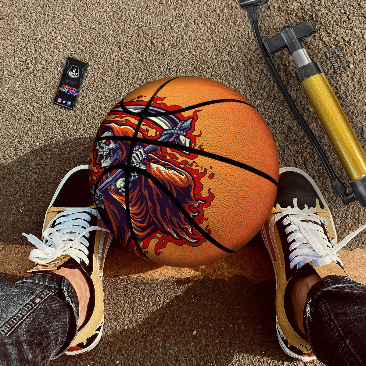 Grim Reaper And Fire Print Basketball