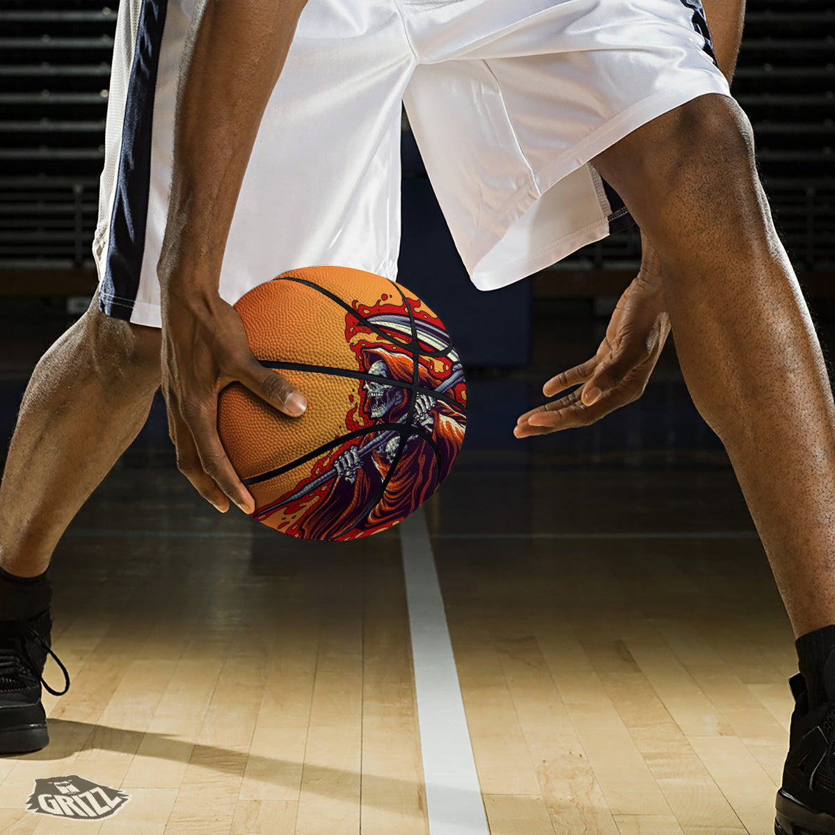 Grim Reaper And Fire Print Basketball