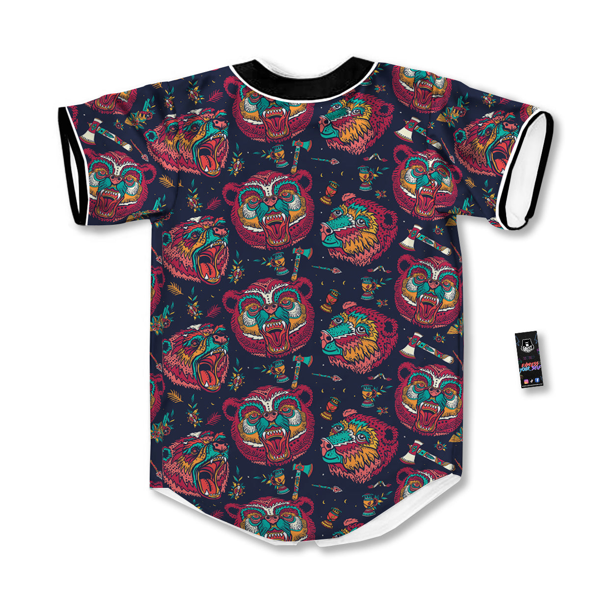 Grizz Bear Oldschool Tattoo Print Pattern Baseball Jersey-grizzshop