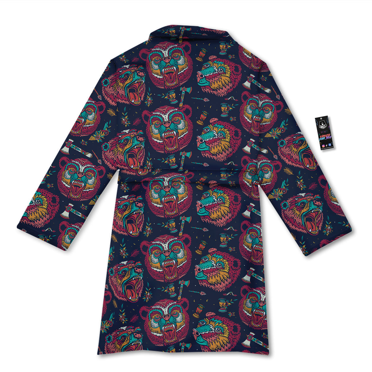 Grizz Bear Oldschool Tattoo Print Pattern Bathrobe-grizzshop