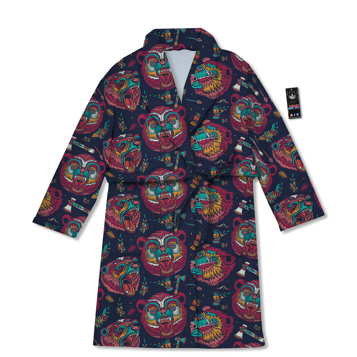 Grizz Bear Oldschool Tattoo Print Pattern Bathrobe-grizzshop