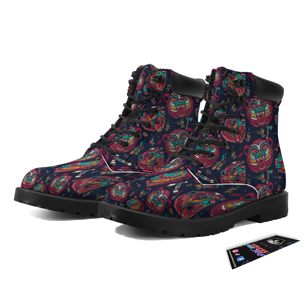 Grizz Bear Oldschool Tattoo Print Pattern Boots-grizzshop