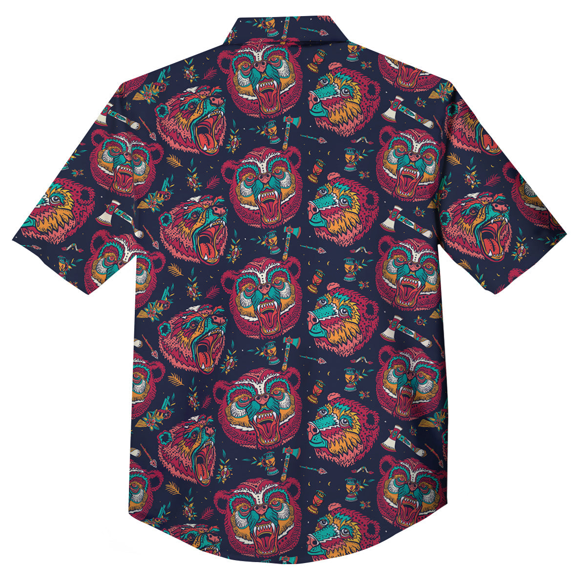 Grizz Bear Oldschool Tattoo Print Pattern Button Up Shirt-grizzshop