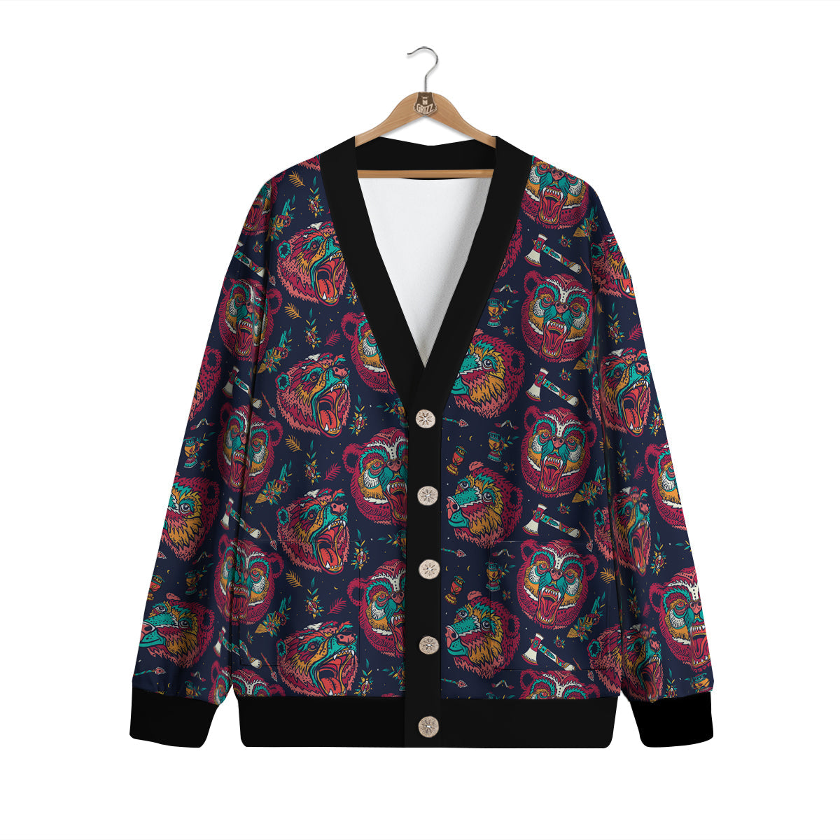 Grizz Bear Oldschool Tattoo Print Pattern Cardigan-grizzshop