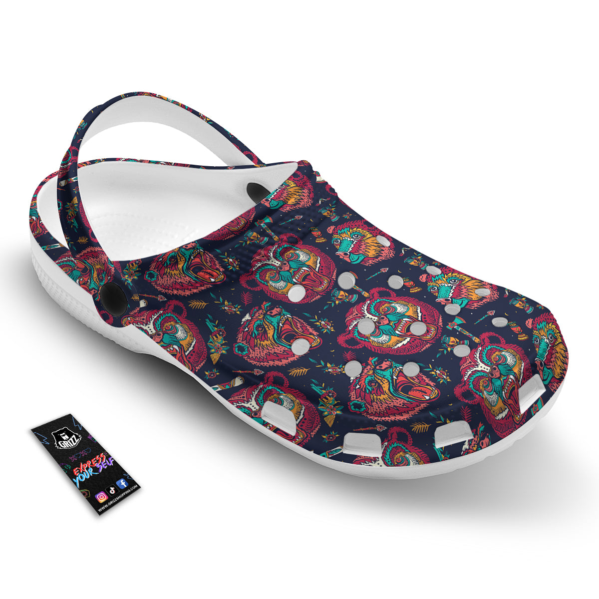 Grizz Bear Oldschool Tattoo Print Pattern Clog-grizzshop