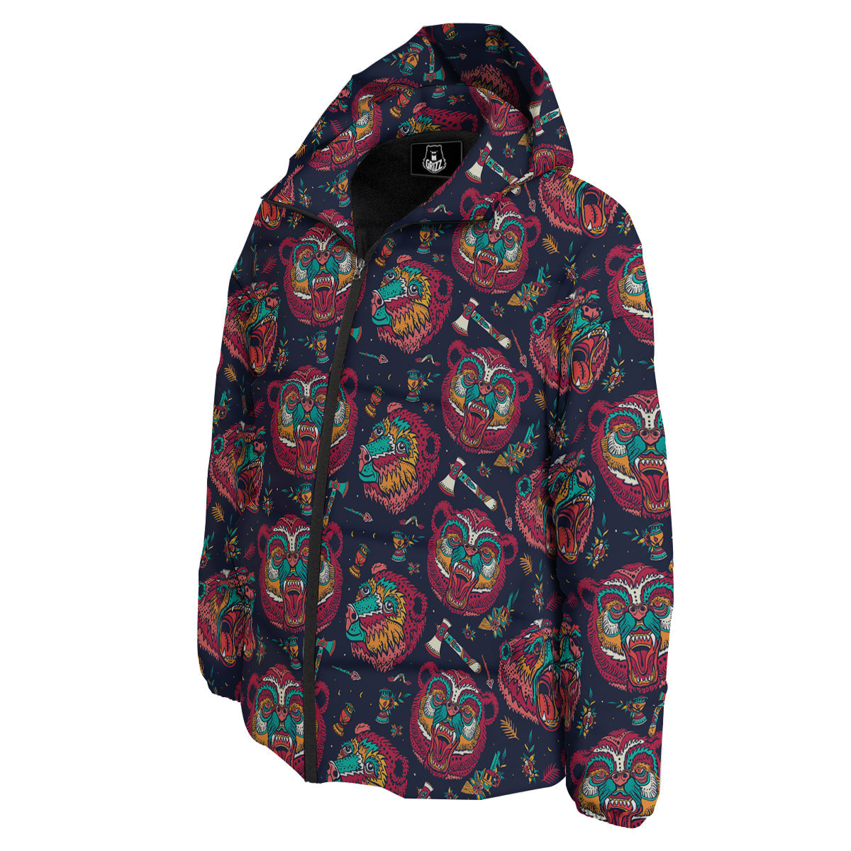 Grizz Bear Oldschool Tattoo Print Pattern Down Jacket-grizzshop
