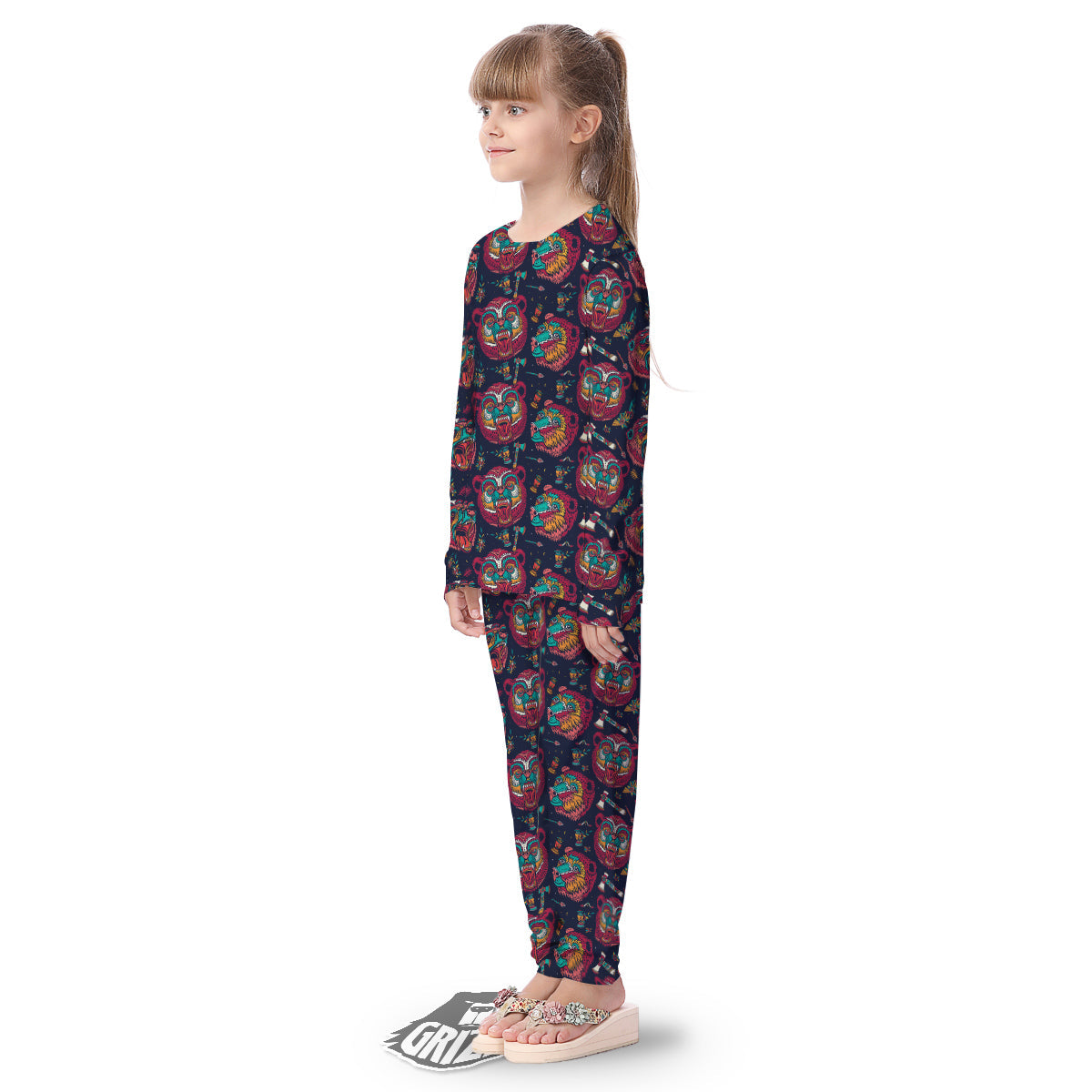 Grizz Bear Oldschool Tattoo Print Pattern Kid's Pajamas-grizzshop