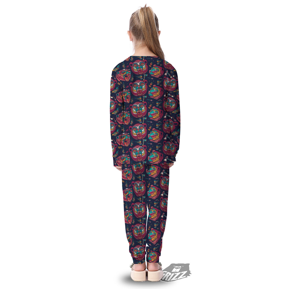 Grizz Bear Oldschool Tattoo Print Pattern Kid's Pajamas-grizzshop