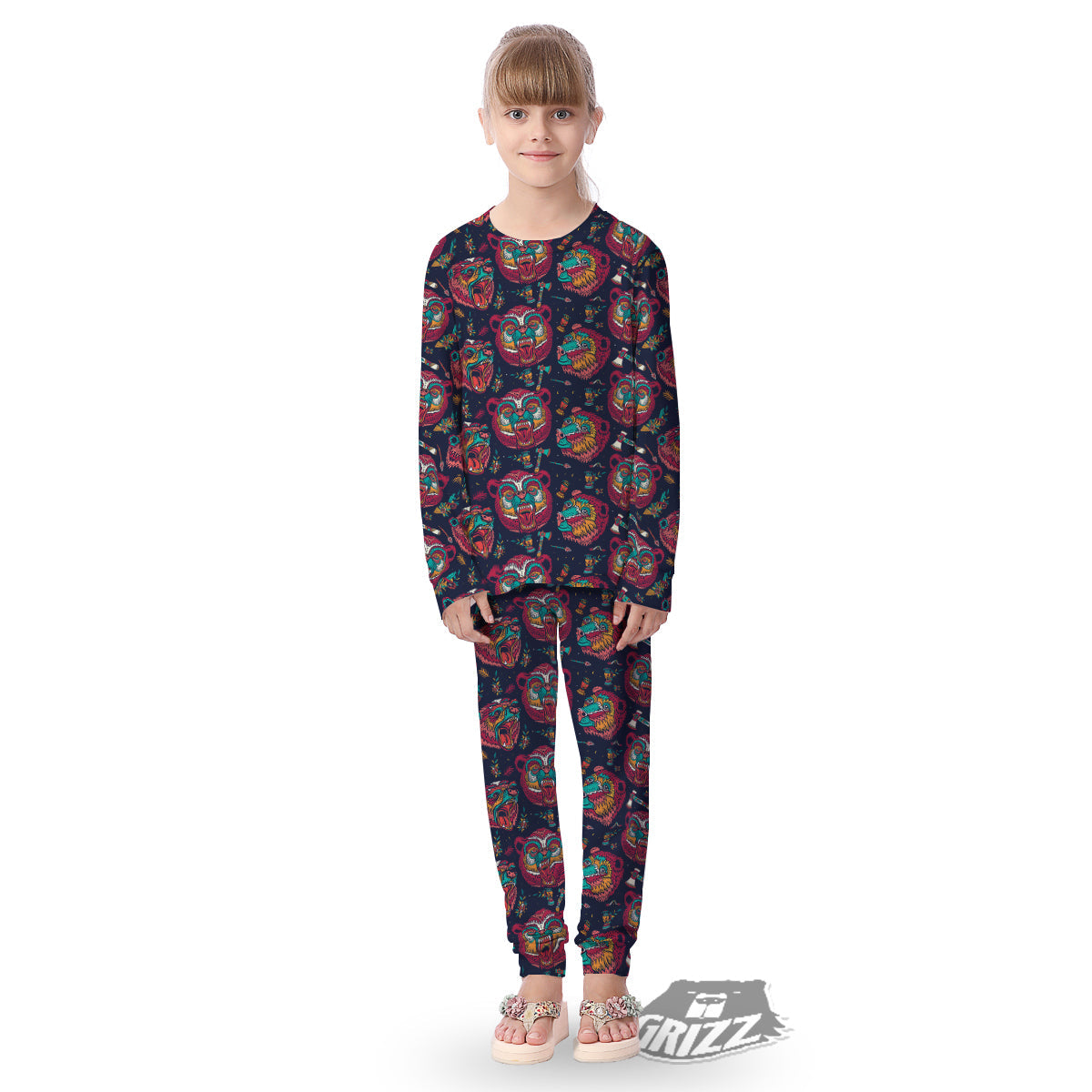Grizz Bear Oldschool Tattoo Print Pattern Kid's Pajamas-grizzshop