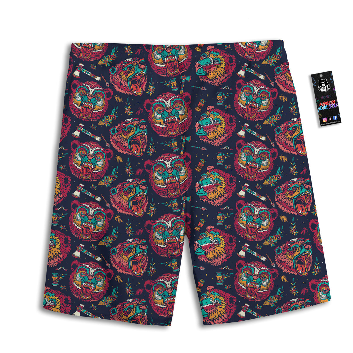Grizz Bear Oldschool Tattoo Print Pattern Men's Athletic Shorts
