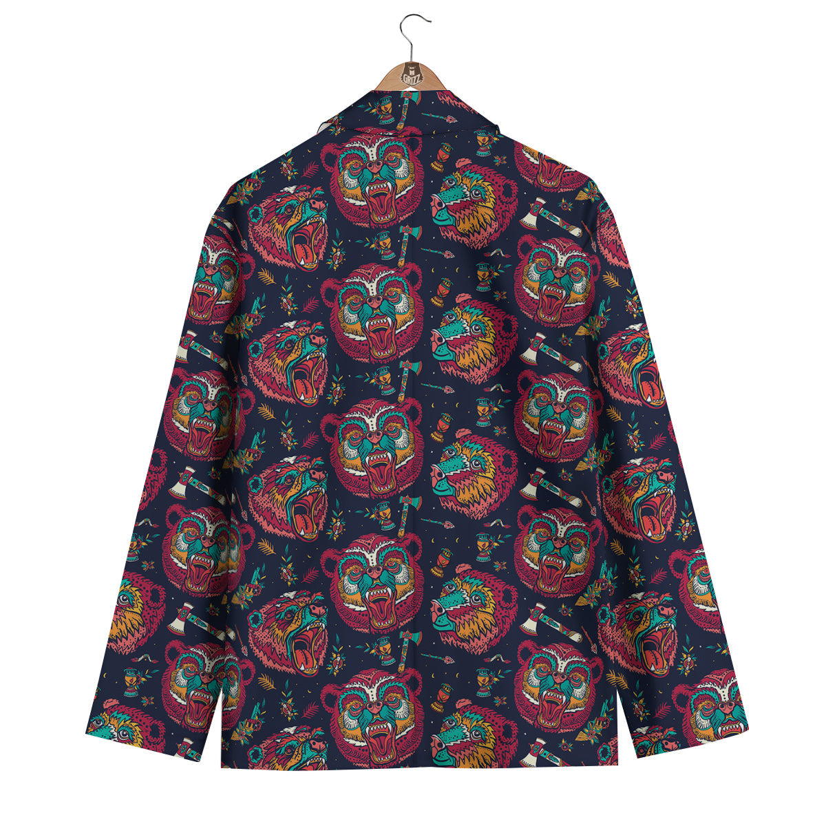 Grizz Bear Oldschool Tattoo Print Pattern Men's Blazer-grizzshop