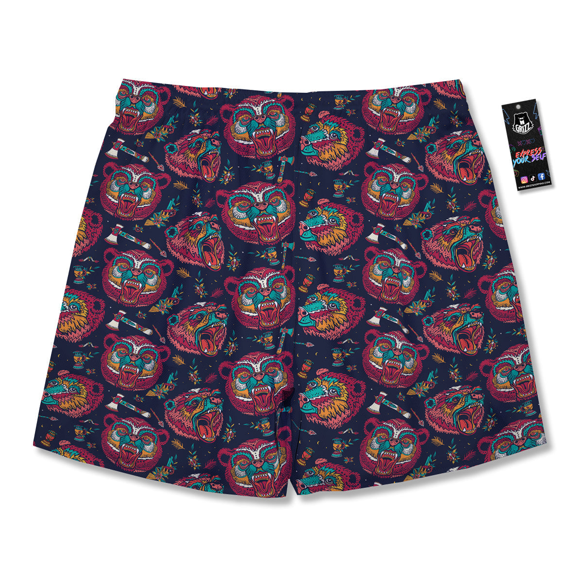 Grizz Bear Oldschool Tattoo Print Pattern Men's Running Shorts-grizzshop