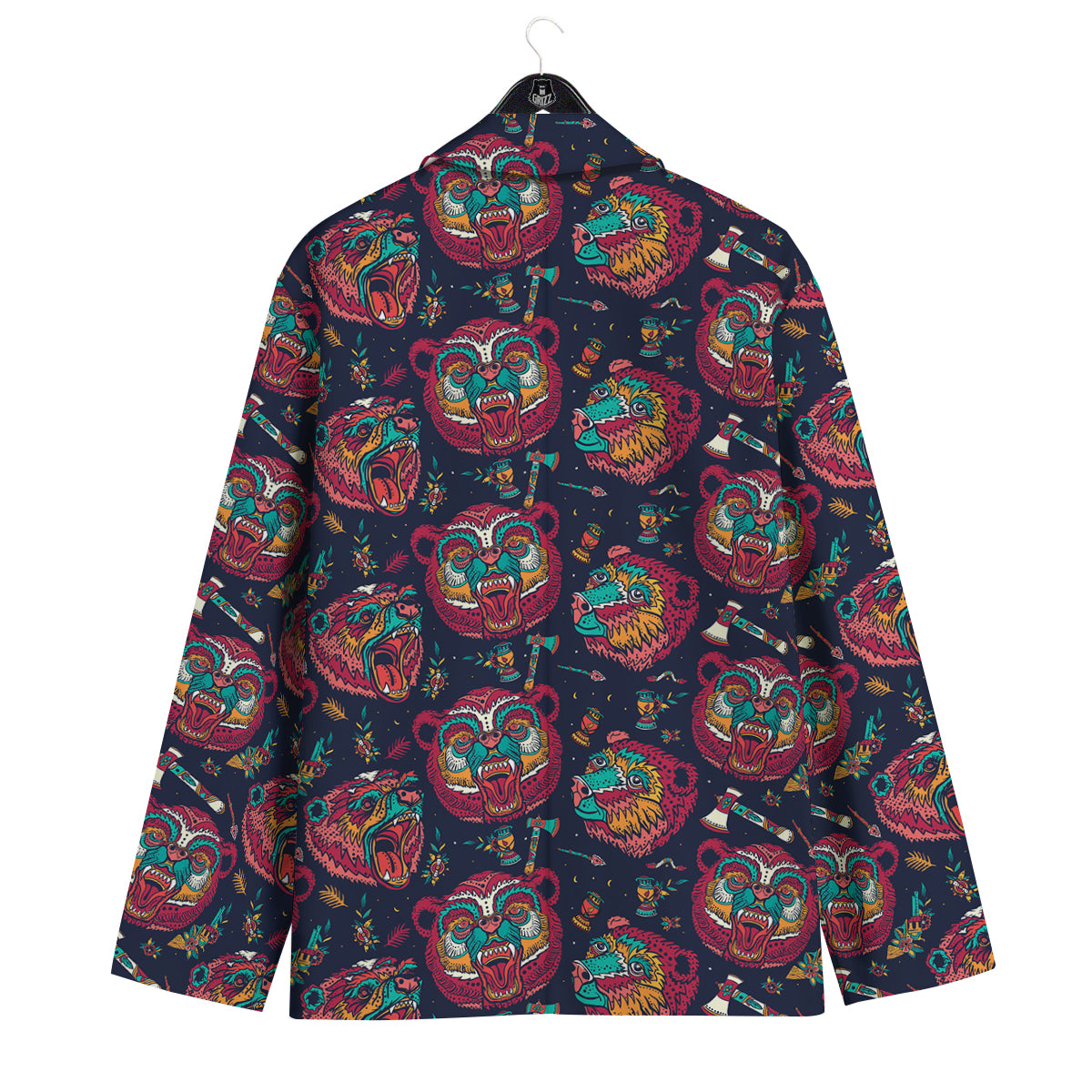 Grizz Bear Oldschool Tattoo Print Pattern Men's Sport Coat-grizzshop