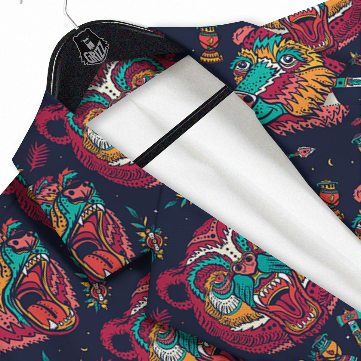 Grizz Bear Oldschool Tattoo Print Pattern Men's Sport Coat-grizzshop