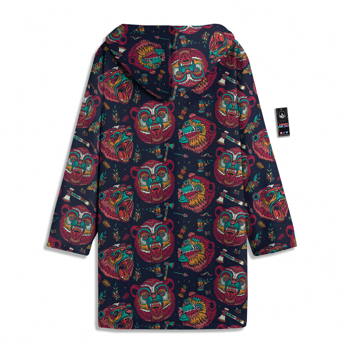 Grizz Bear Oldschool Tattoo Print Pattern Men's Windbreaker Jacket-grizzshop