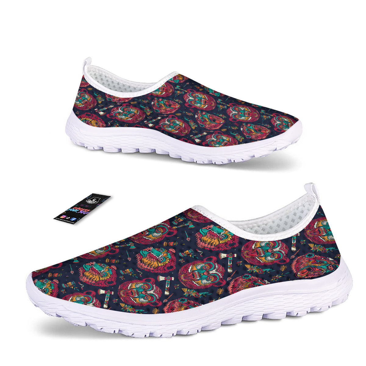 Grizz Bear Oldschool Tattoo Print Pattern Nurse Shoes-grizzshop