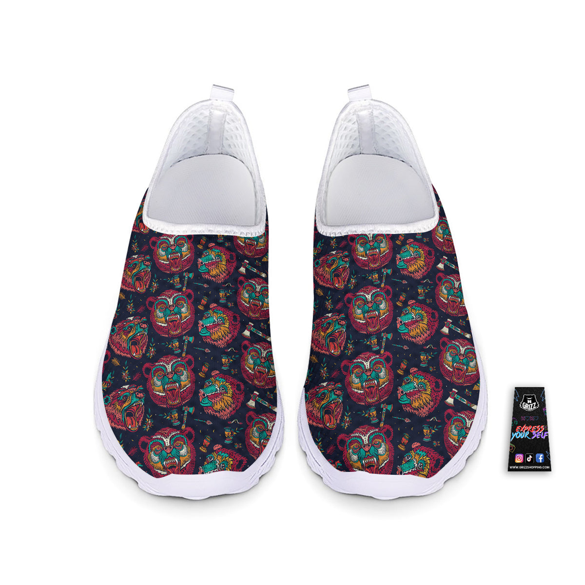 Grizz Bear Oldschool Tattoo Print Pattern Nurse Shoes-grizzshop