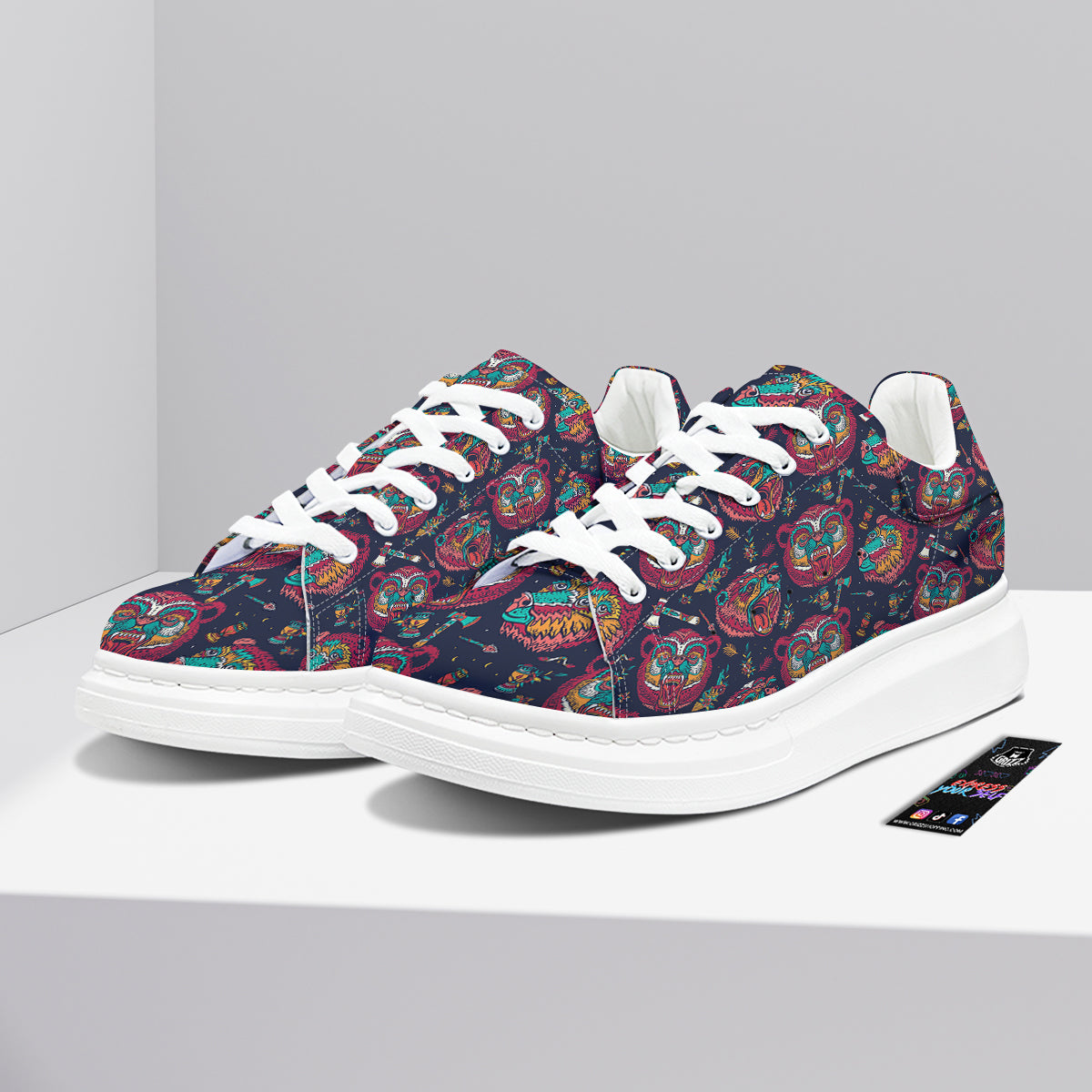Grizz Bear Oldschool Tattoo Print Pattern Platform Shoes-grizzshop