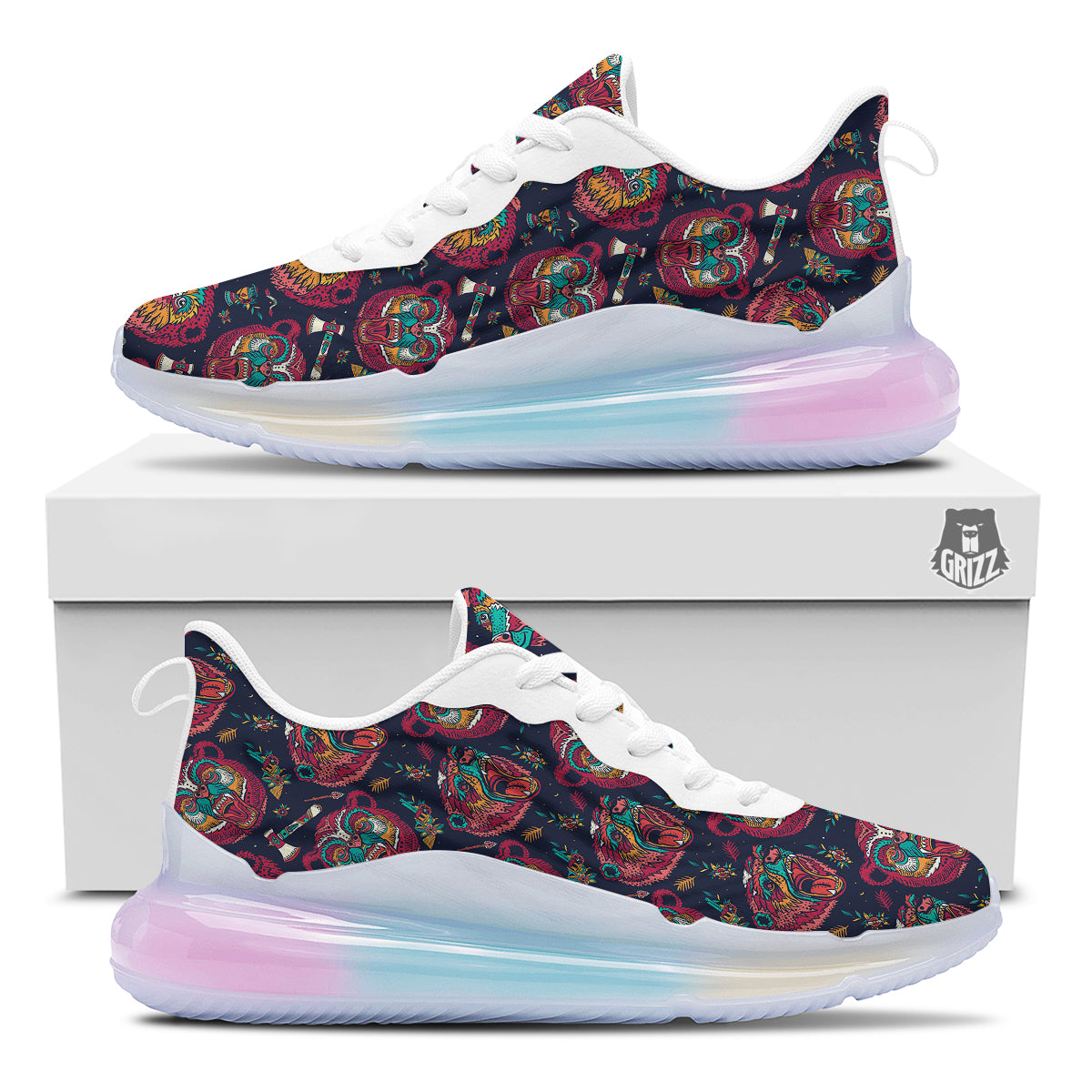 Grizz Bear Oldschool Tattoo Print Pattern Running Sneakers-grizzshop