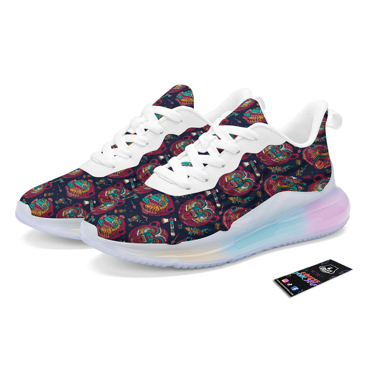 Grizz Bear Oldschool Tattoo Print Pattern Running Sneakers-grizzshop