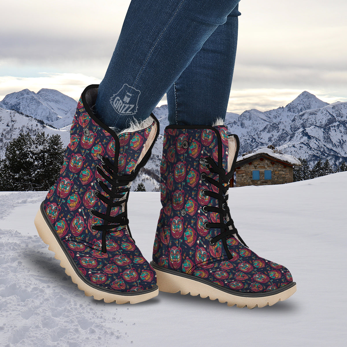 Grizz Bear Oldschool Tattoo Print Pattern Snow Boots-grizzshop