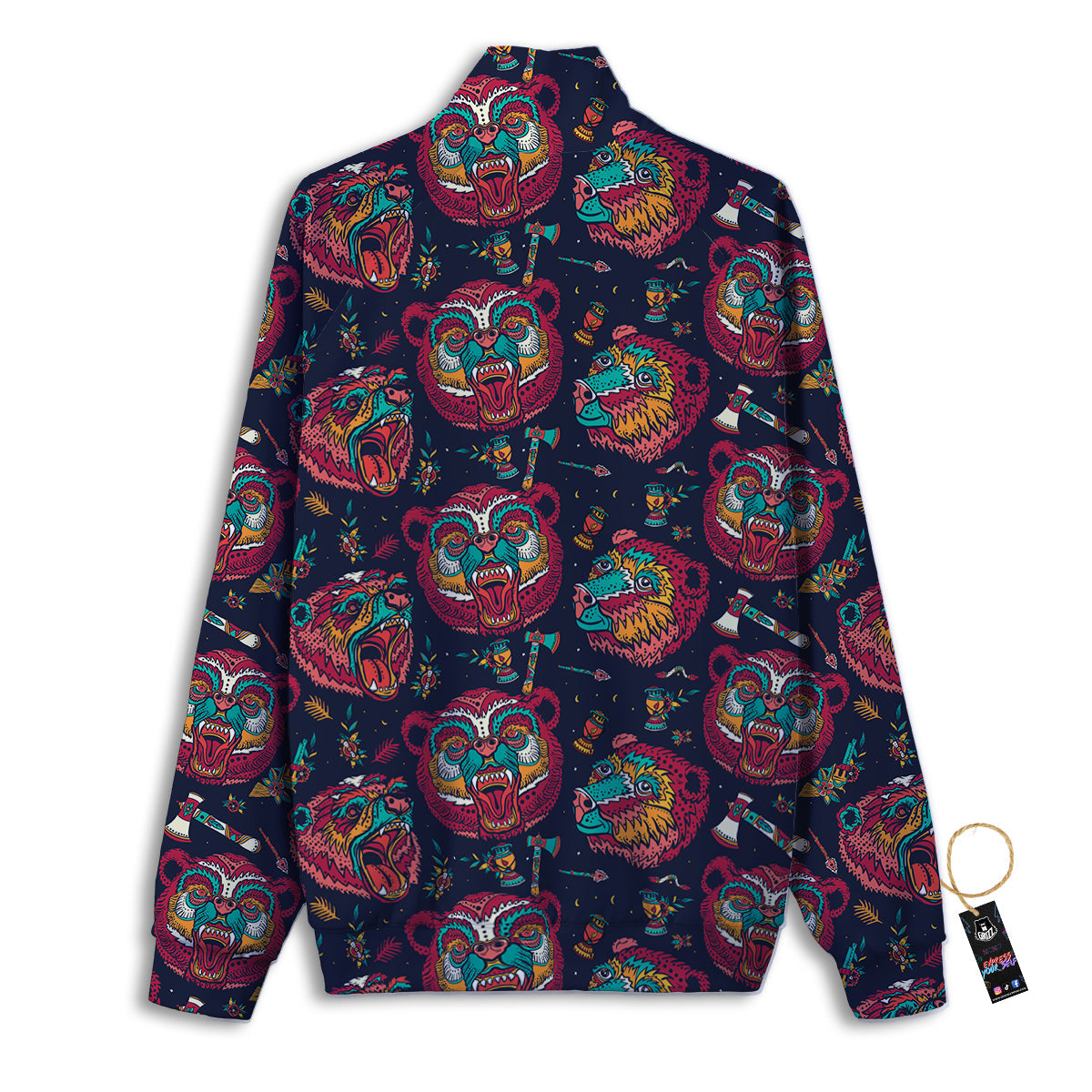Grizz Bear Oldschool Tattoo Print Pattern Track Jacket-grizzshop