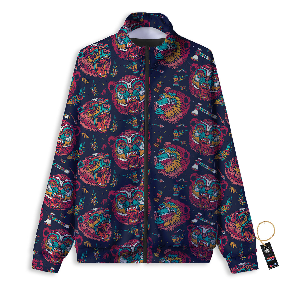 Grizz Bear Oldschool Tattoo Print Pattern Track Jacket-grizzshop