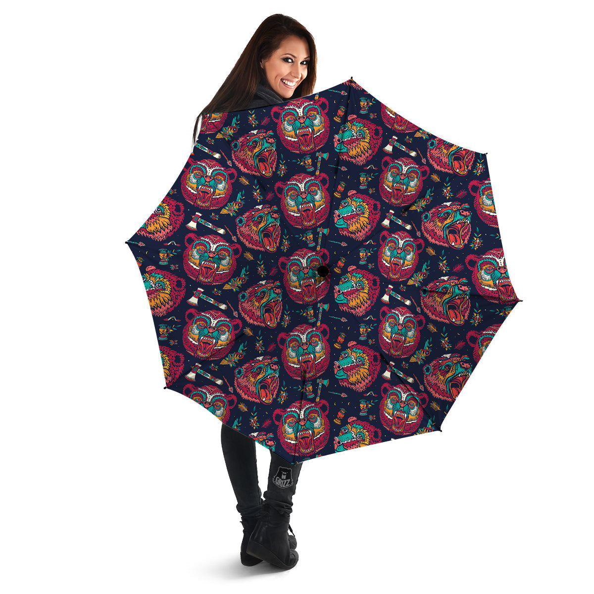 Grizz Bear Oldschool Tattoo Print Pattern Umbrella-grizzshop