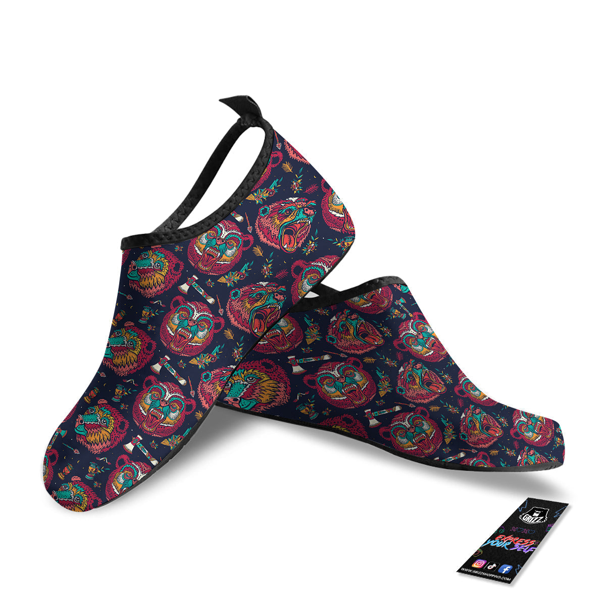 Grizz Bear Oldschool Tattoo Print Pattern Water Shoes-grizzshop