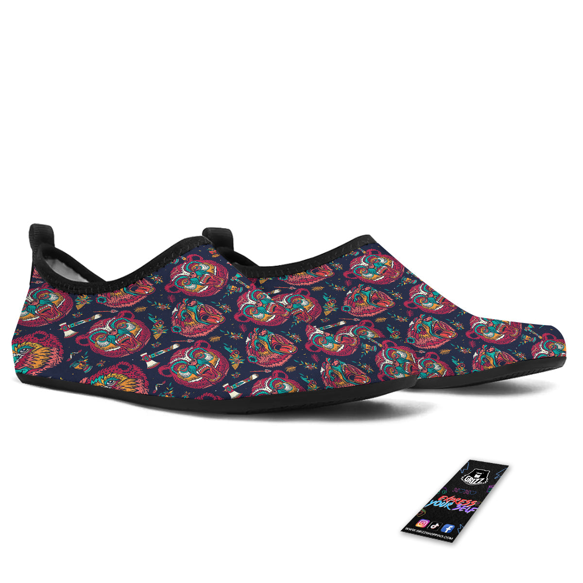 Grizz Bear Oldschool Tattoo Print Pattern Water Shoes-grizzshop