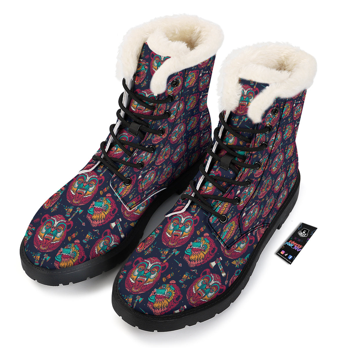 Grizz Bear Oldschool Tattoo Print Pattern Winter Boots-grizzshop