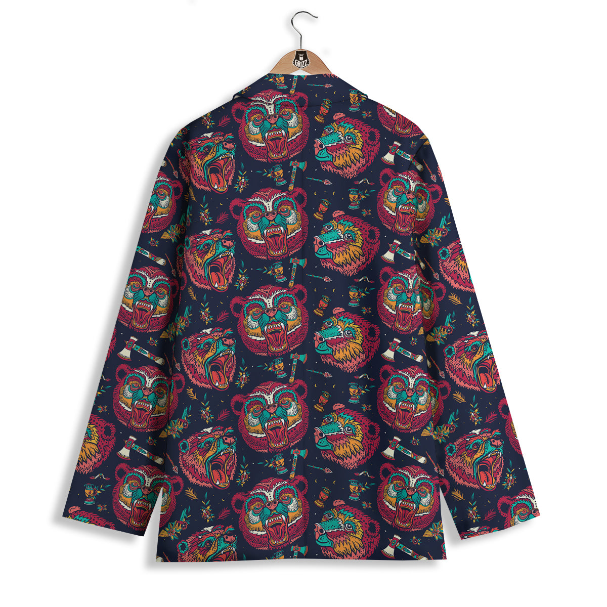 Grizz Bear Oldschool Tattoo Print Pattern Women's Blazer-grizzshop