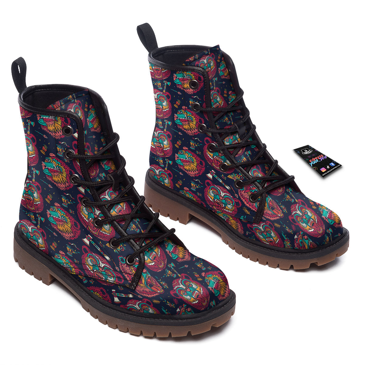 Grizz Bear Oldschool Tattoo Print Pattern Work Boots-grizzshop
