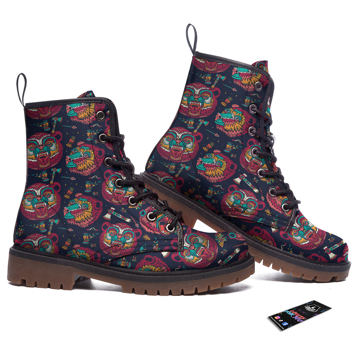 Grizz Bear Oldschool Tattoo Print Pattern Work Boots-grizzshop