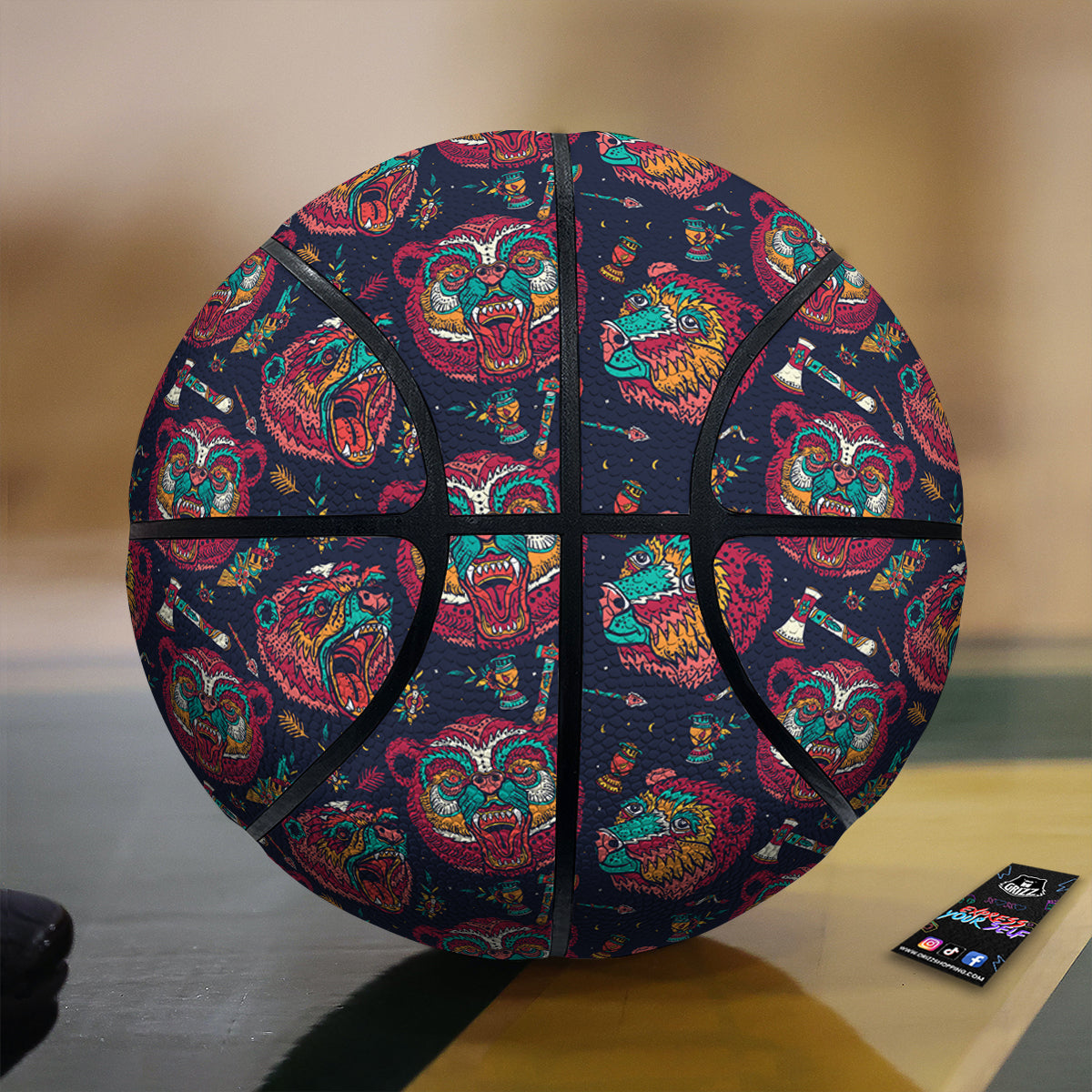 Grizz Bear Oldschool Tattoo Print Pattern Basketball