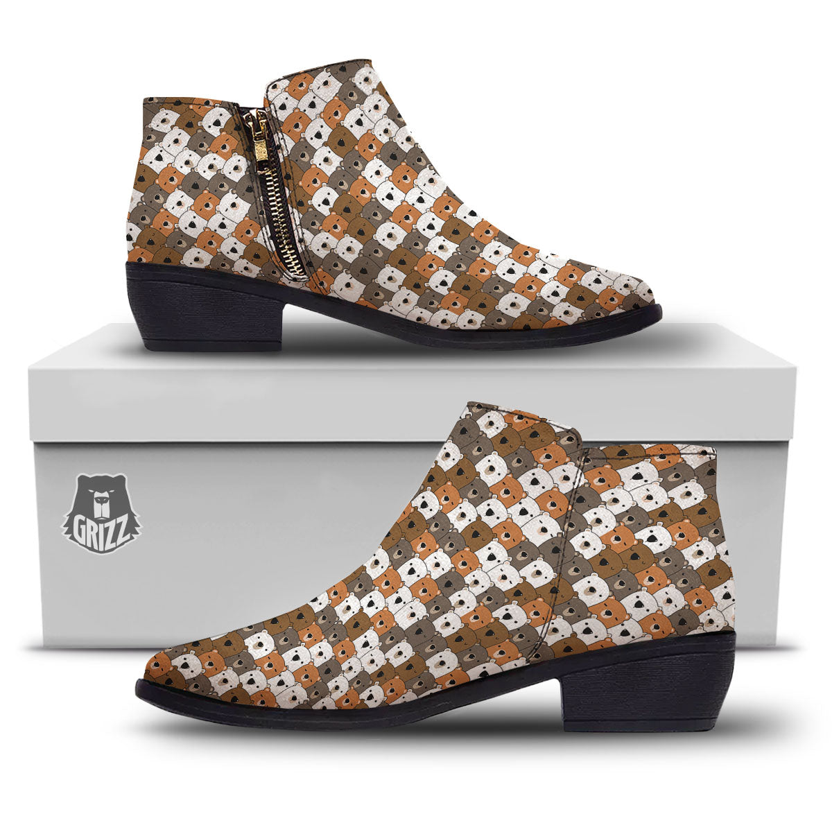 Grizzly Bear Cute Baby Print Pattern Ankle Boots-grizzshop