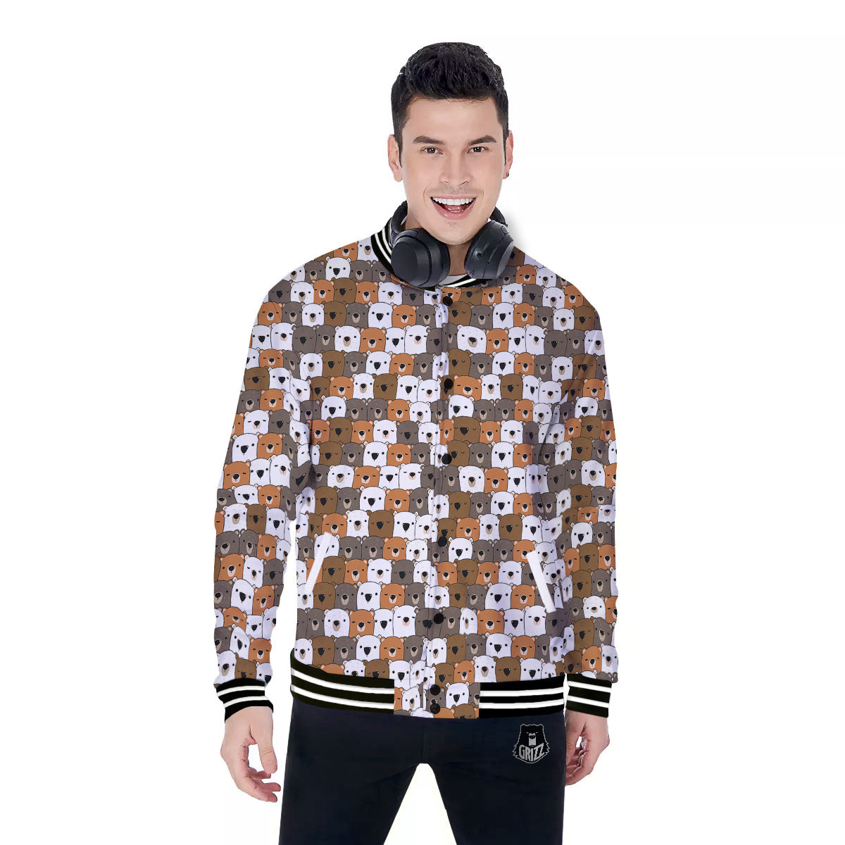 Grizzly Bear Cute Baby Print Pattern Baseball Jacket-grizzshop