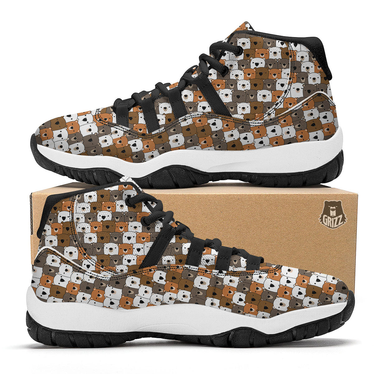 Grizzly Bear Cute Baby Print Pattern Black Bball Shoes-grizzshop