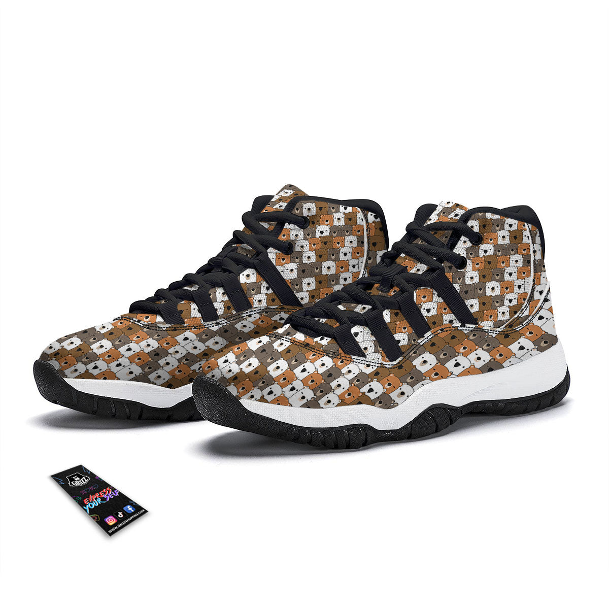 Grizzly Bear Cute Baby Print Pattern Black Bball Shoes-grizzshop