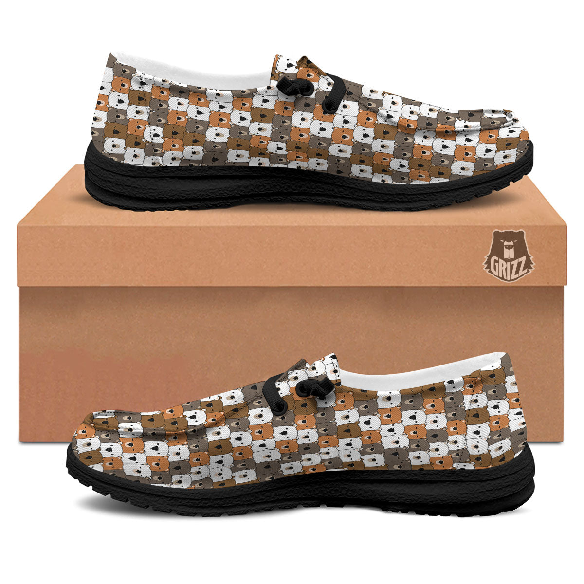 Grizzly Bear Cute Baby Print Pattern Black Loafers-grizzshop