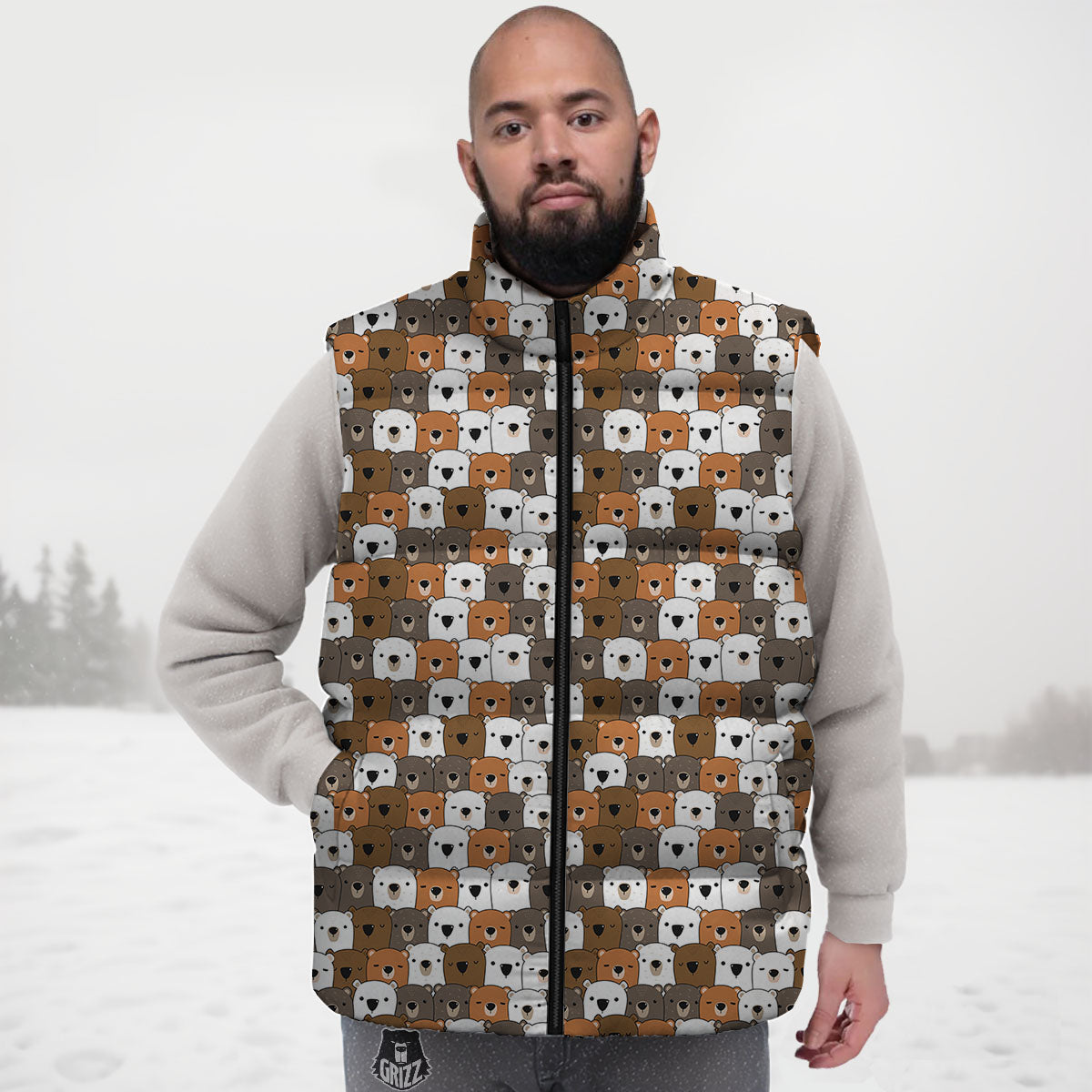 Grizzly Bear Cute Baby Print Pattern Down Vest