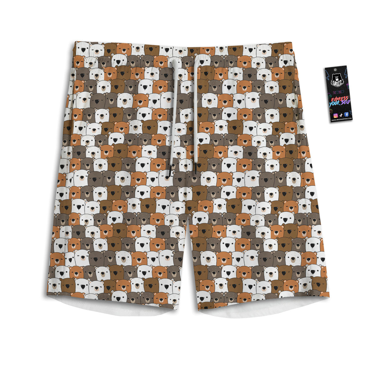Grizzly Bear Cute Baby Print Pattern Men's Athletic Shorts