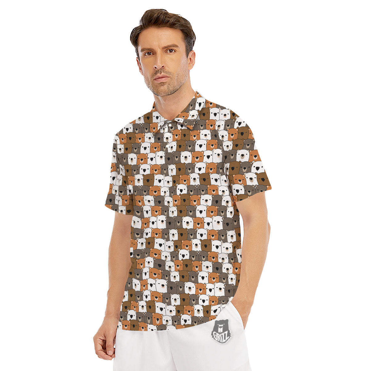 Grizzly Bear Cute Baby Print Pattern Men's Golf Shirts-grizzshop