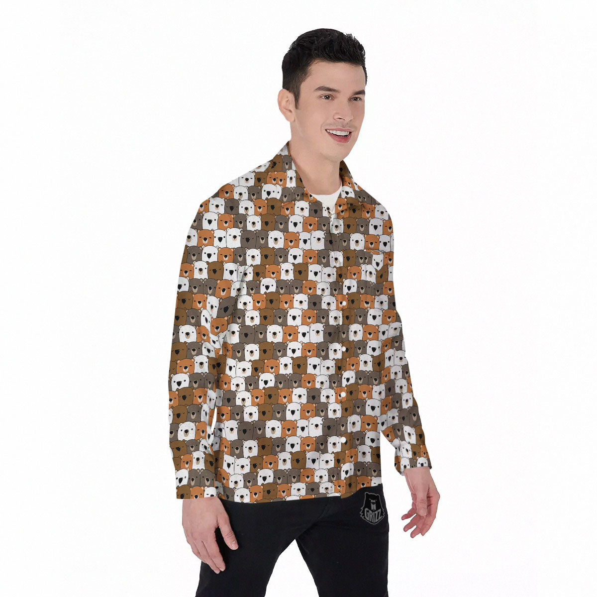 Grizzly Bear Cute Baby Print Pattern Men's Long Sleeve Shirts-grizzshop