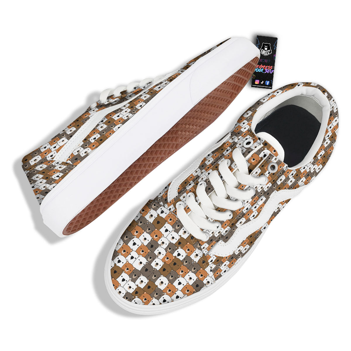 Grizzly Bear Cute Baby Print Pattern Skate Shoes-grizzshop