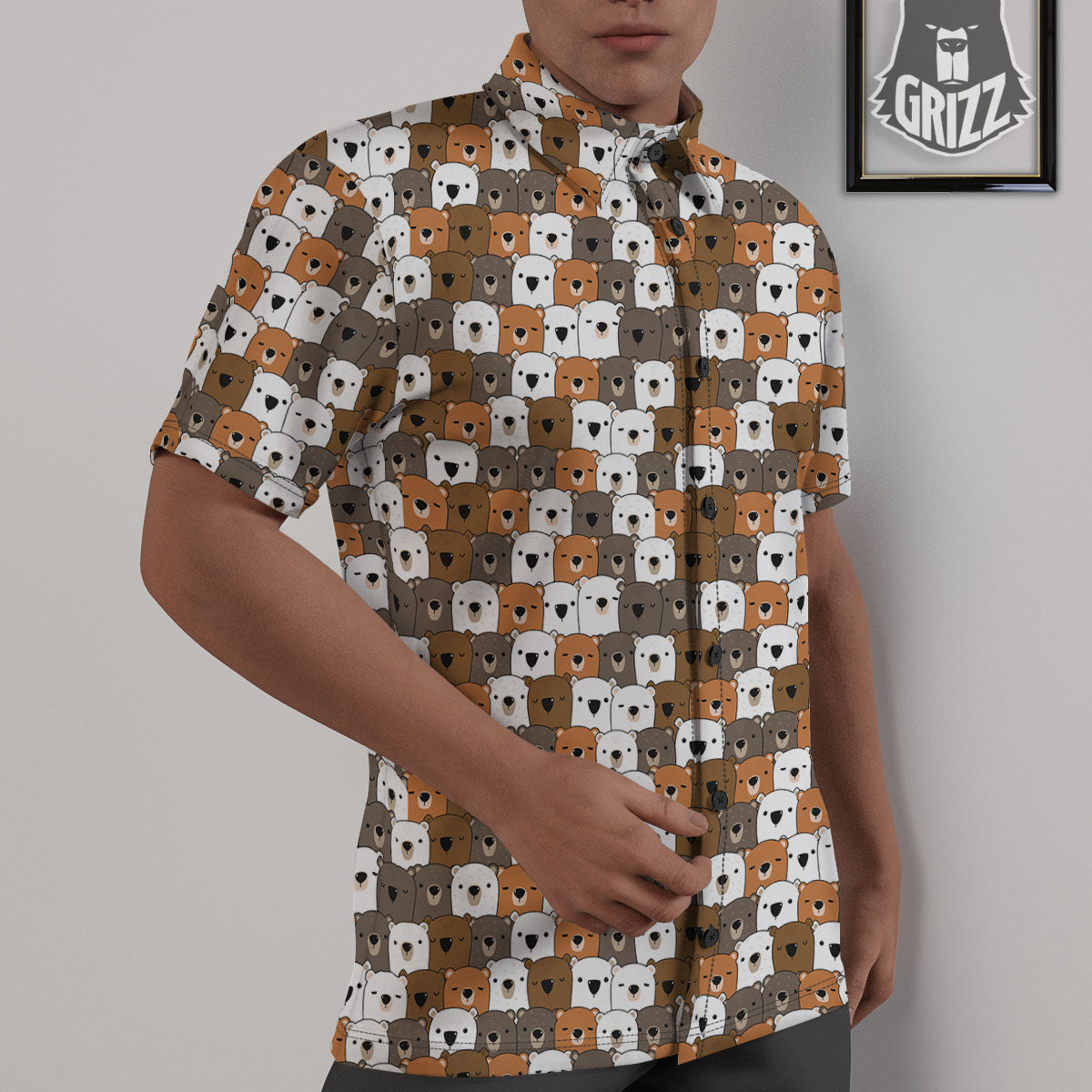 Grizzly Bear Cute Baby Print Pattern Untucked Shirts-grizzshop