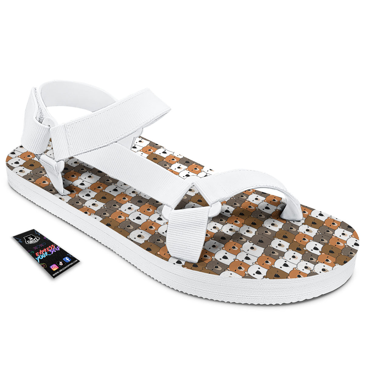 Grizzly Bear Cute Baby Print Pattern White Open Toe Sandals-grizzshop